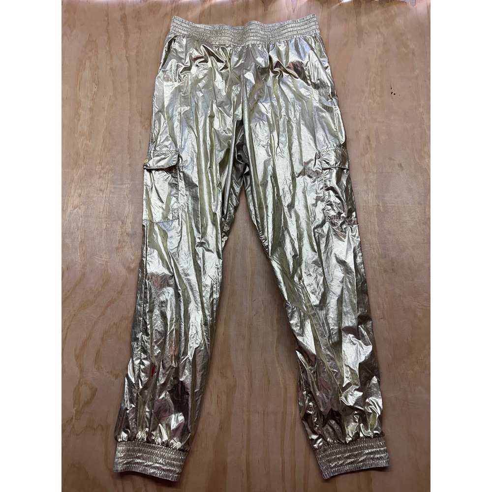 Victoria Sport Womens Metallic Gold Cargo Joggers Smocked Waist Pants Medium
